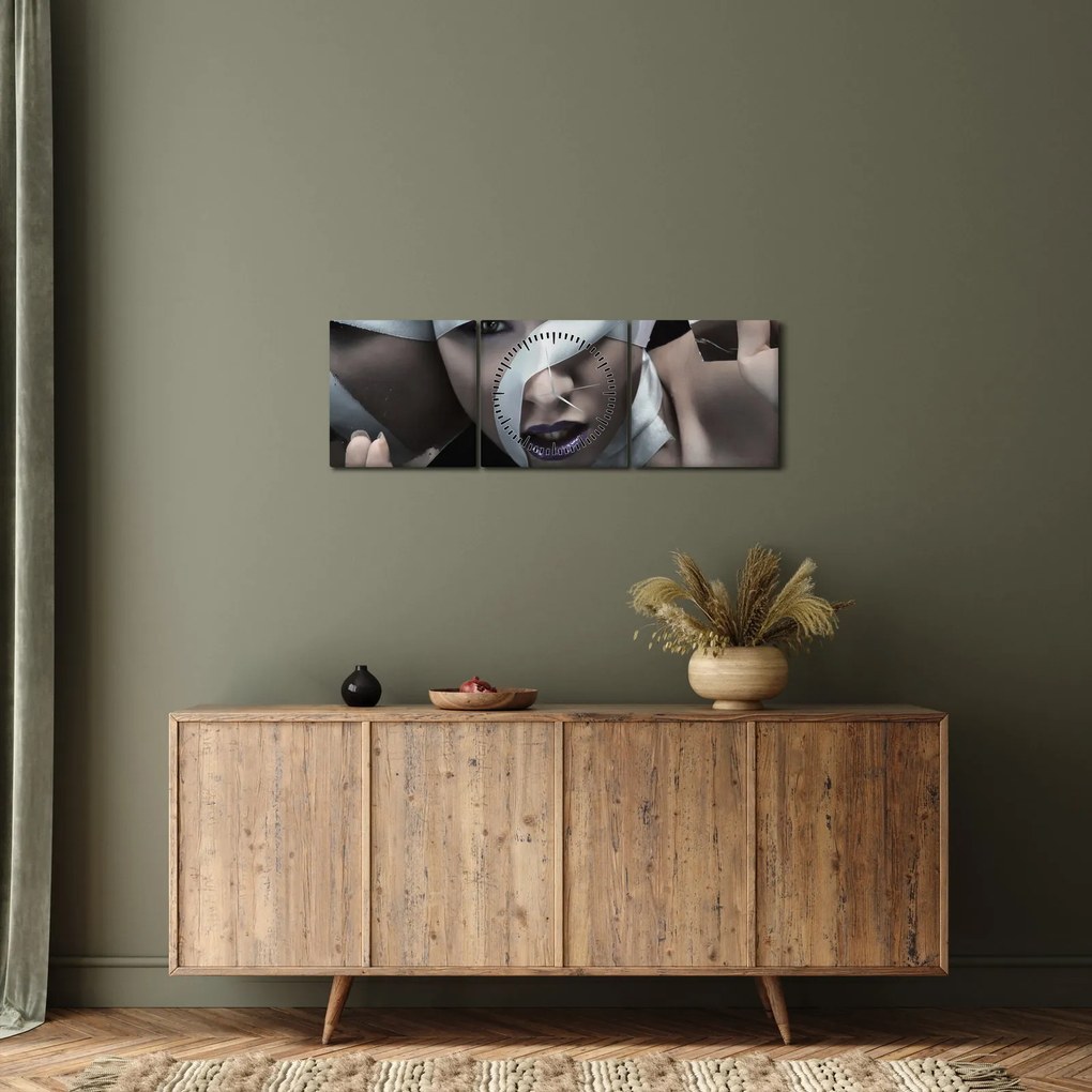 Tablou cu femeie și panglică (cu ceas) (90x30 cm)