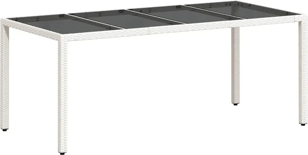 vidaXL Masă grădină cu blat din sticlă, alb, 190x90x75 cm, poliratan