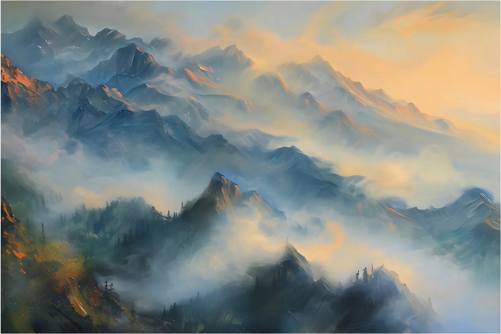 Tablou - Peisaj montan pictat (90x60 cm)