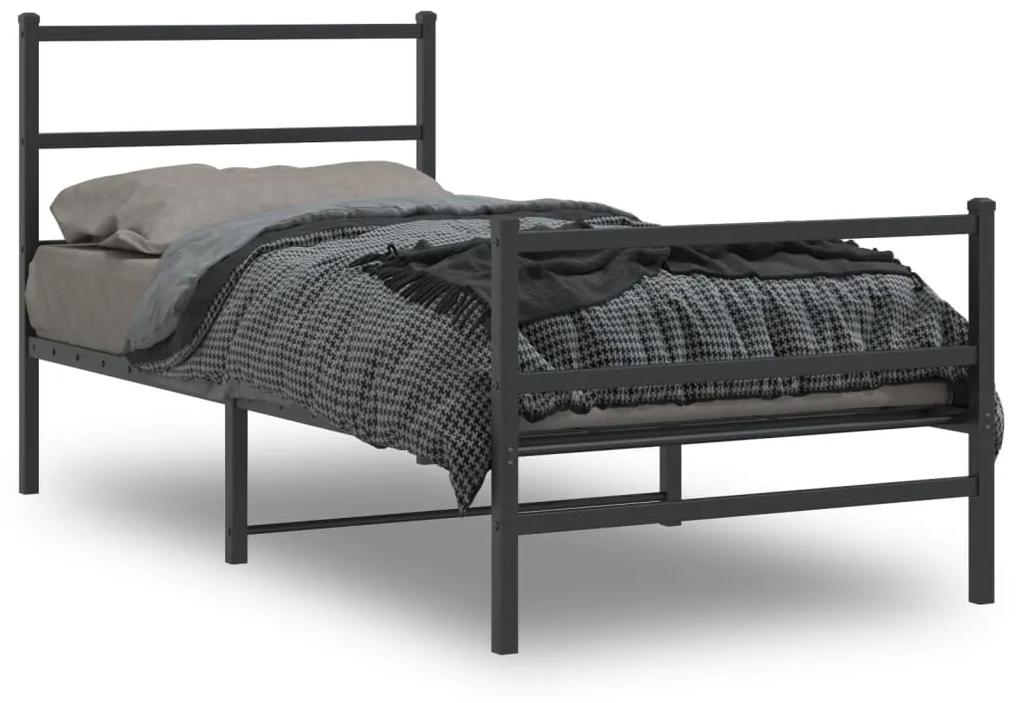 355376 vidaXL Cadru pat metalic cu tăblii de cap/picioare  negru, 90x200 cm