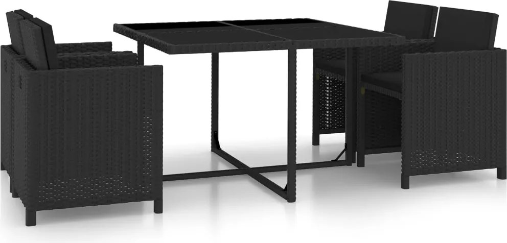 vidaXL Set mobilier de exterior cu perne, 5 piese, negru, poliratan