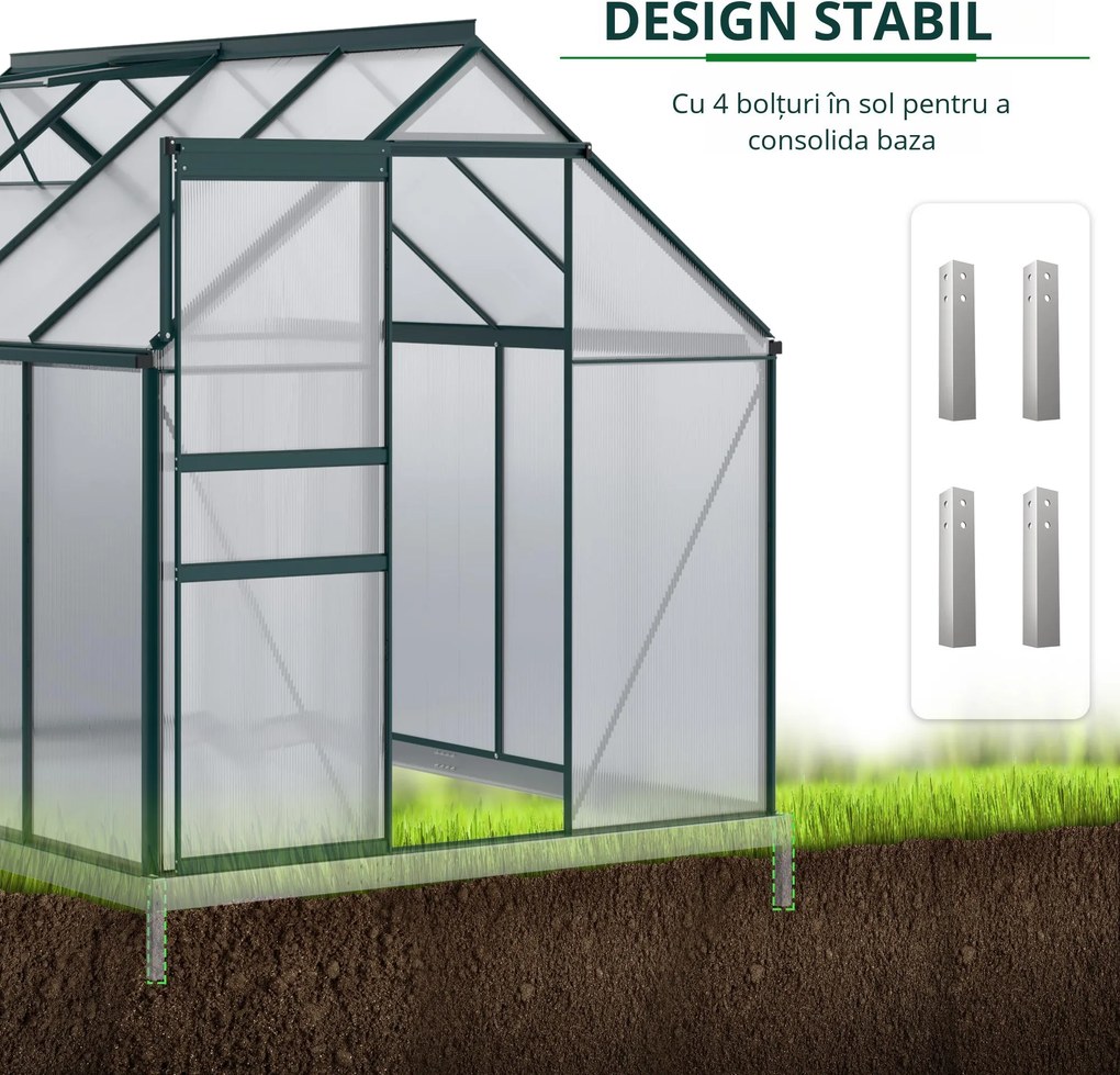 Outsunny Sera pentru plante din aluminiu kit sera de gradina walk-in din policarbonat cu ventilatie, Verde | Aosom Romania
