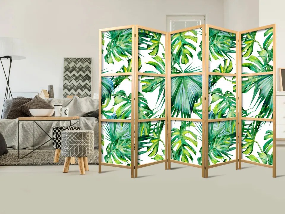 Paravan japonez - Monstera and Palm Leaves II