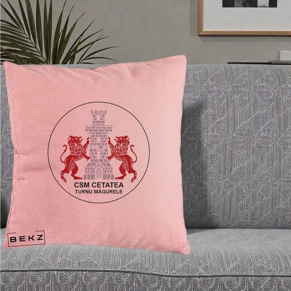 Perna Personalizata CSM Cetatea Turnu Magurele Fotbal, 40x40 cm, Roz, Husa Detasabila, Perna Inclusa, BEKZ®