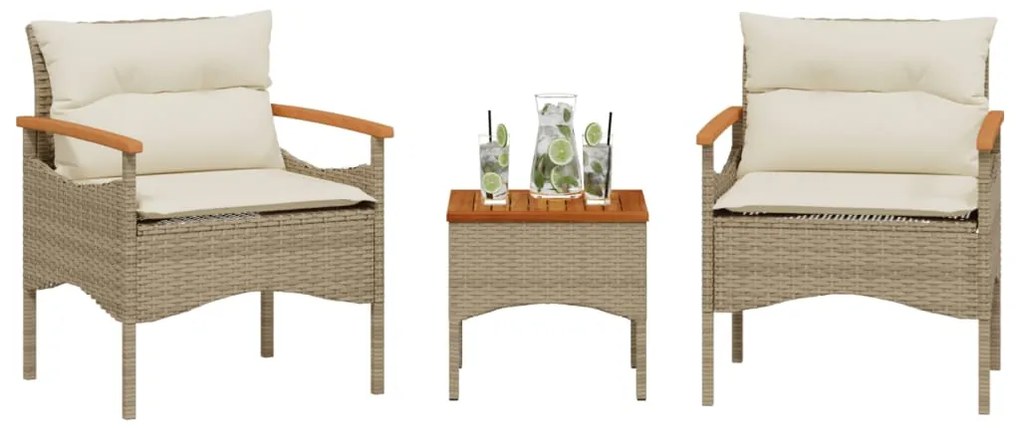 vidaXL Set canapele de grădină, 3 piese, cu perne, bej, poliratan