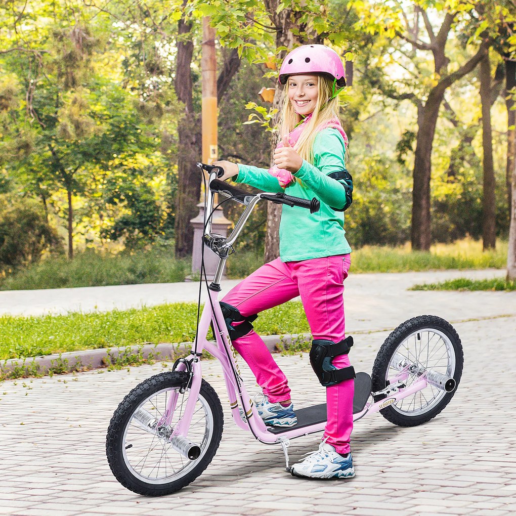 HOMCOM Trotinetă patinete Mari Roți pneumatice Ø 41 cm cu pegs Roz | Aosom Romania
