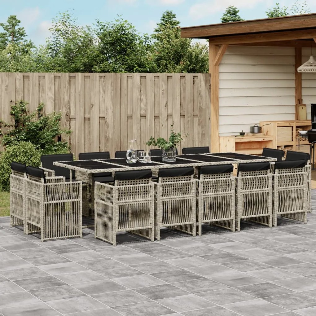 vidaXL Set mobilier de grădină cu perne 15 piese gri deschis poliratan
