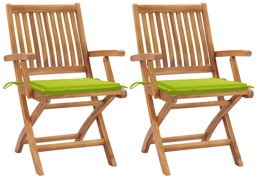 vidaXL Scaune de grădină cu perne verde aprins, 2 buc., lemn masiv tec