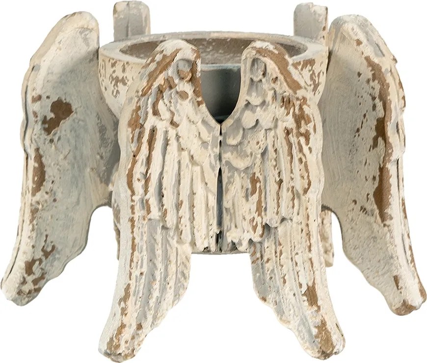 Supot lumanare, bej, din lemn, 21x19x15 cm, Wings