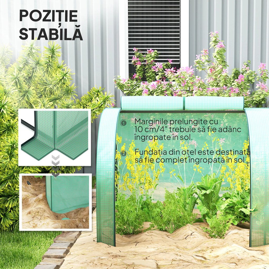 Outsunny Seră Portabilă Tip Tunel 4x1x0.8 m cu 4 Uși cu Fermoar, Acoperire PVC Rezistentă la Apă/UV | Aosom Romania