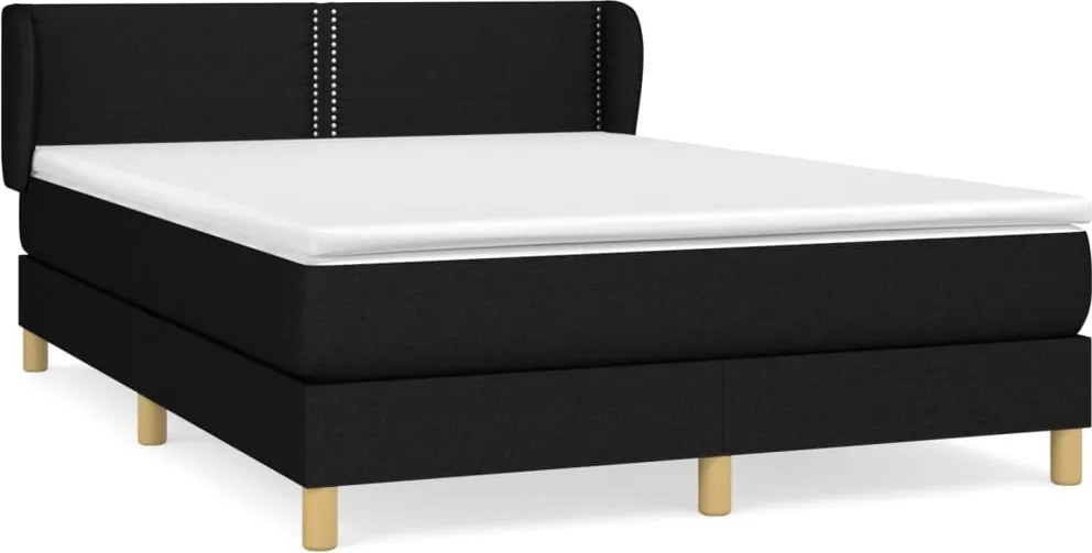 vidaXL Pat box spring cu saltea, negru, 140x200 cm, textil