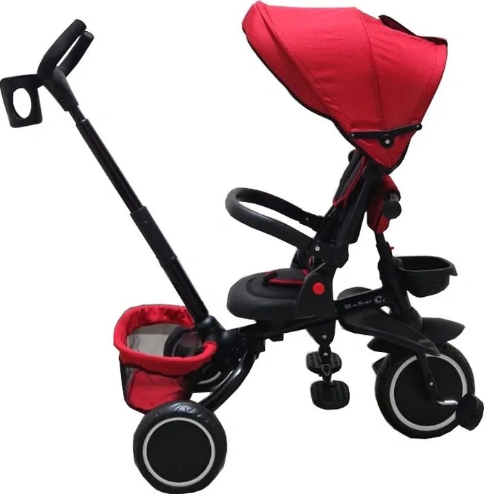 Tricicleta pliabila cu copertina Baby Care™ Folding Trike, Roti din spuma cauciucata EVA, Pedale si maner pentru parinti, Scaun reversibil cu rotire