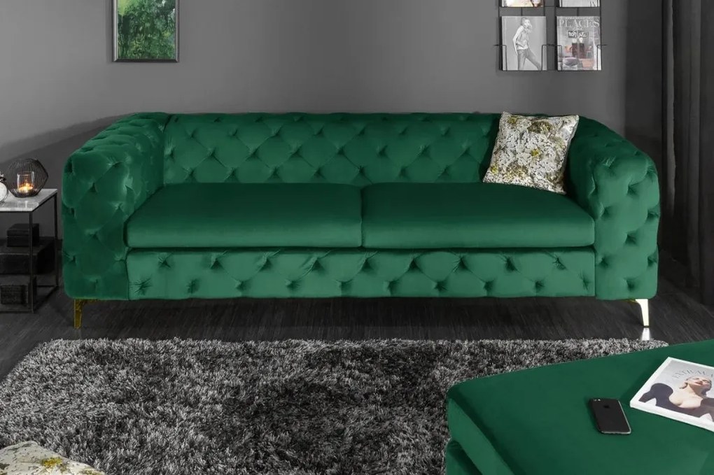 Canapea design Chesterfield, Catifea, Verde Smarald, MODERN BAROCK