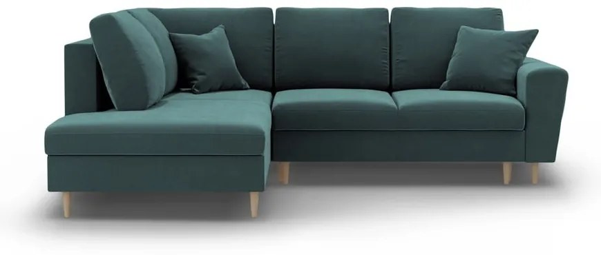 Colțar petrol extensibil, cu spațiu de depozitare cu tapițerie din catifea (cu colț pe partea stângă-în formă de ”L”) Kyoto – Cosmopolitan Design