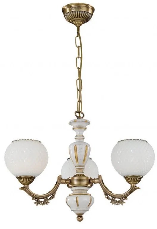 Candelabru cu 3 brate clasic design italian din alama, sticla si lemn 8655 RA-L. 8655/3
