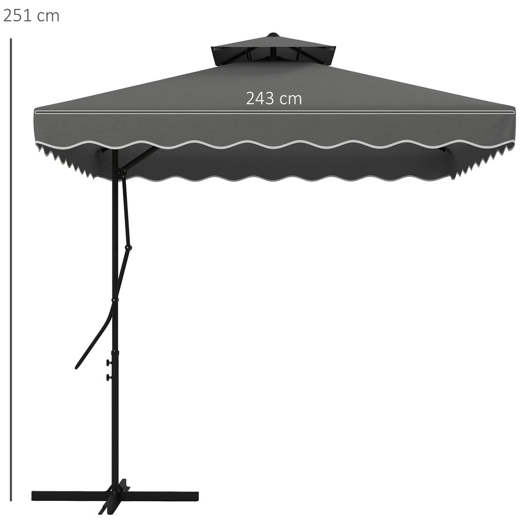 Outsunny Umbrelă Soare 2,5m Volane Duble Cruce | Aosom Romania