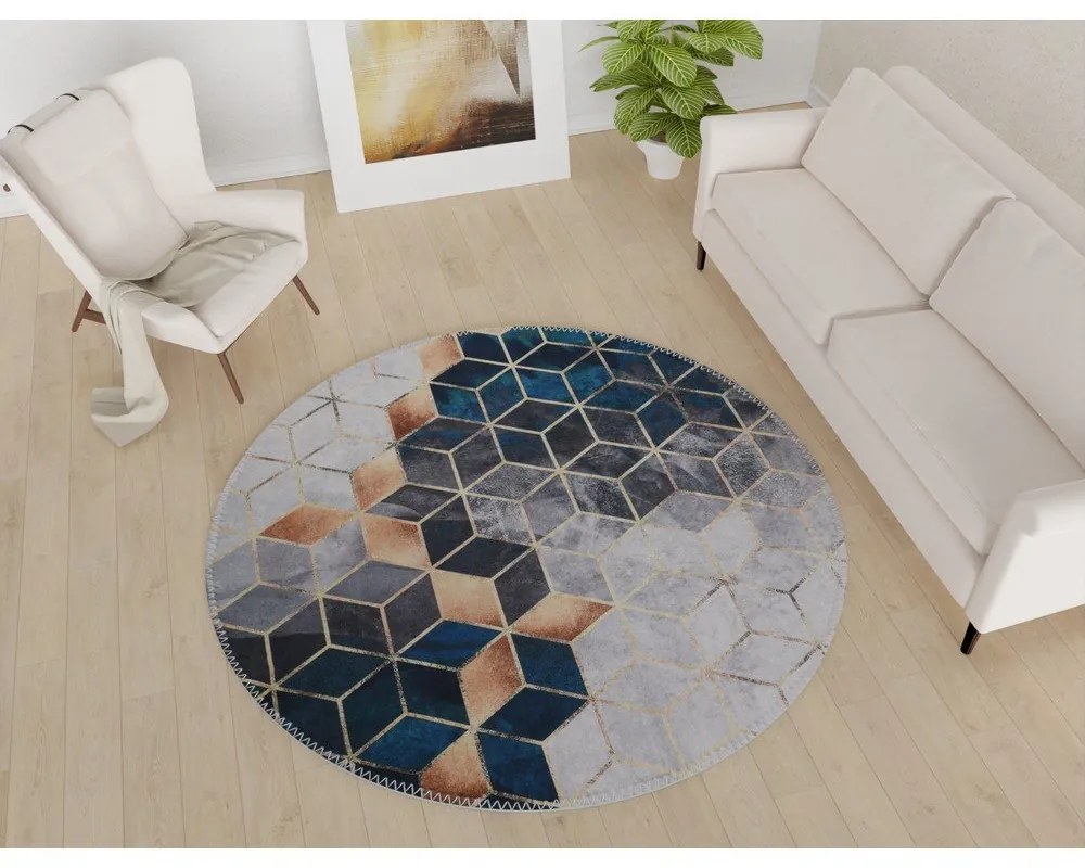 Covor alb/în culoarea petrolului lavabil rotund ø 100 cm – Vitaus