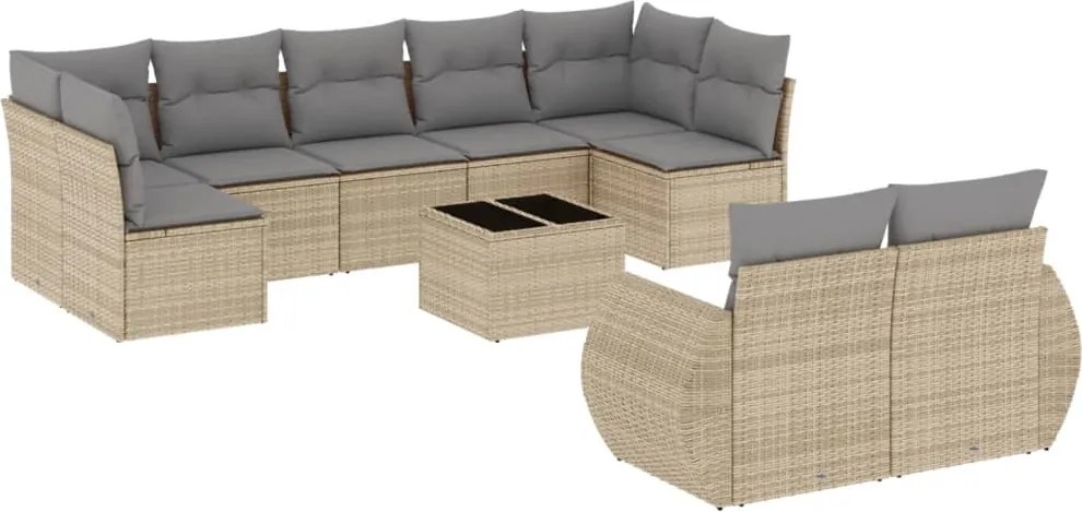 vidaXL Set canapele de grădină cu perne, 10 piese, bej, poliratan