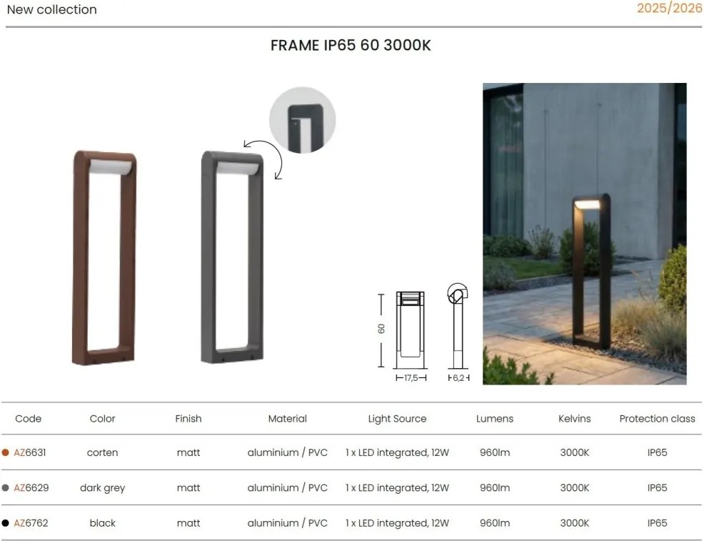 Stalp exterior LED modern IP65 FRAME 60 3000K BK