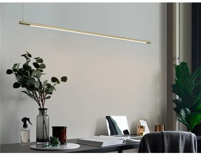 Lustra LED suspendata design liniar ELETTRA auriu, L-120cm