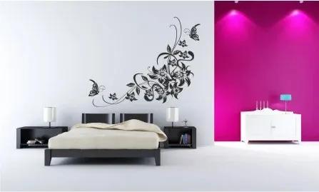 Autocolant de perete pentru interior cu flori, fluturi și frunze 80 x 160 cm