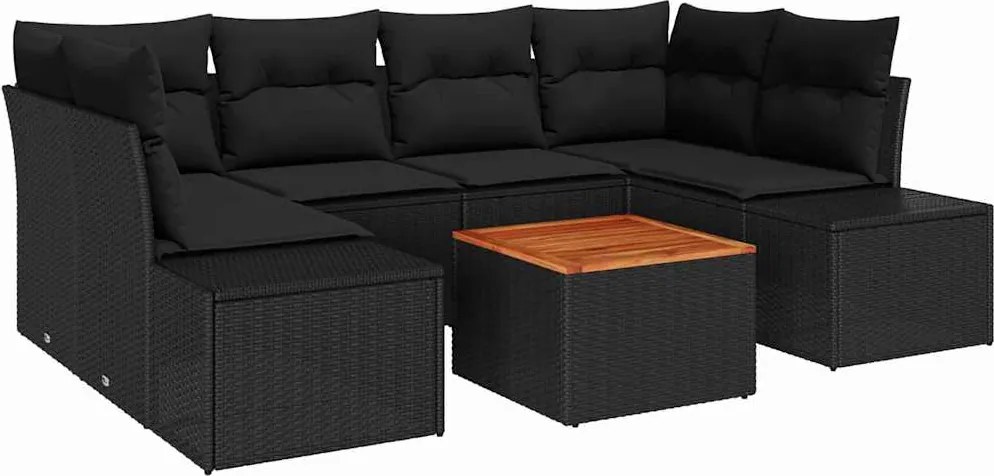 vidaXL Set de canapele pentru grădină cu pernă 7 pcs Negru poliratan