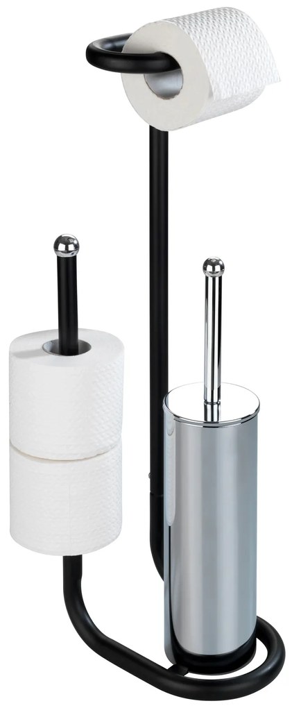 Perie WC cu suport hartie igienica UNIVERSALO, 3in1, Negru, 62x23x20 cm, WENKO