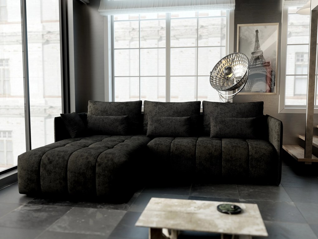 Colțar extensibil dumonde cu ladă de depozitare si sezut confortabil din spuma high-density, Malta Enjoy Black 235x185 cm