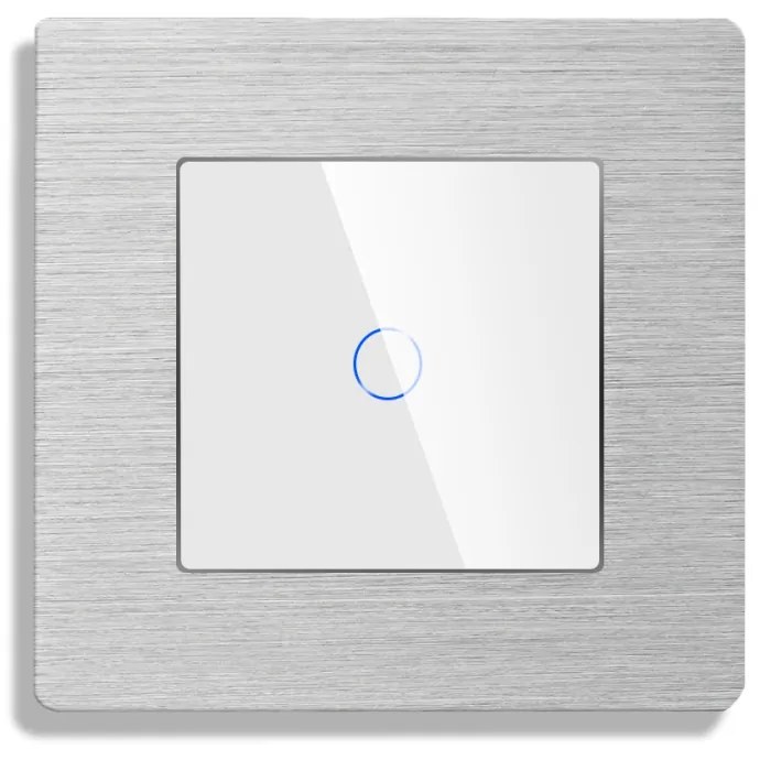 Intrerupator Simplu Cap Scara / Cruce cu Touch din Sticla si Rama de Aluminiu LUXION, Serie A