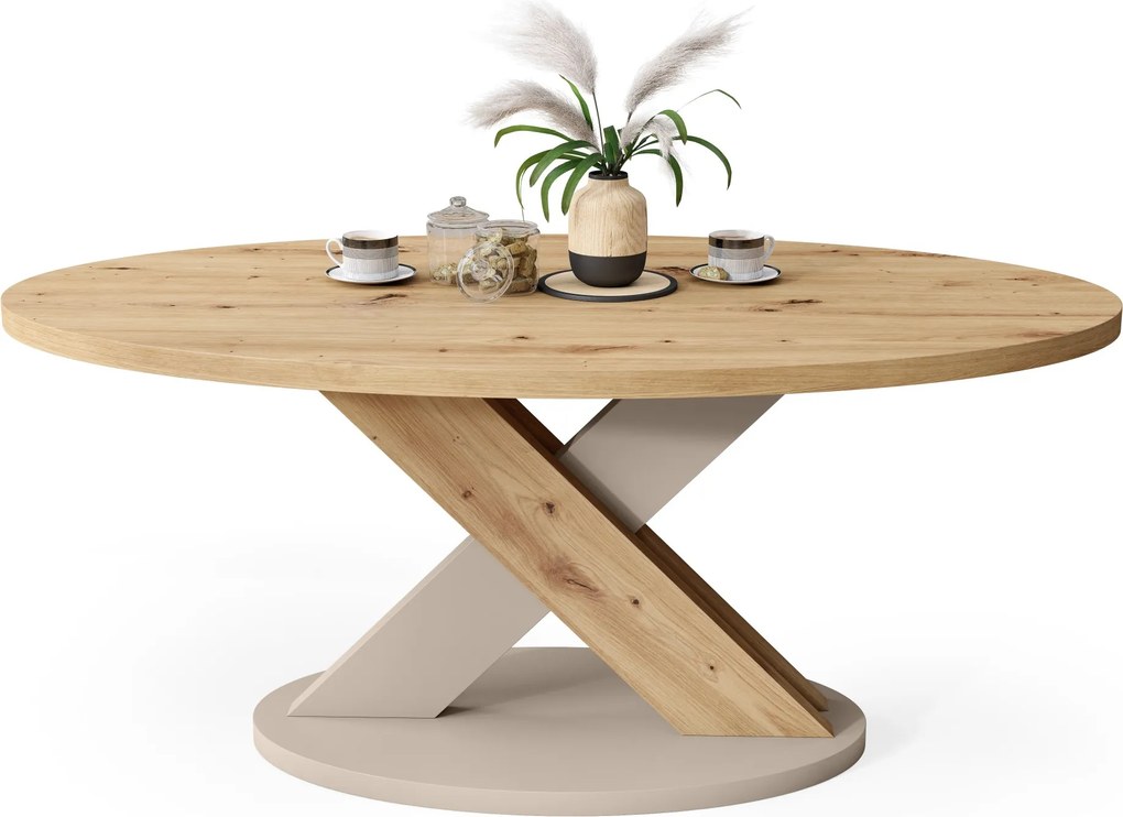 Mazzoni Măsuță de cafea ovală LOXA Stejar Artisan / Cașmir - MĂSUȚĂ DE CAFEA 120x65 cm