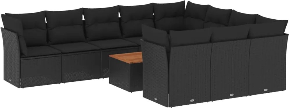 vidaXL Set canapele de grădină cu perne, 11 piese, negru, poliratan