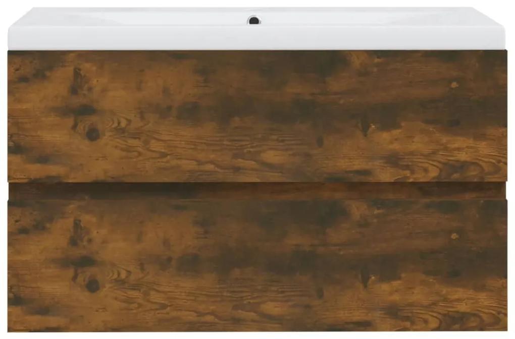 Dulap chiuveta bazin incorporat stejar fumuriu lemn prelucrat Stejar afumat, 80 x 38.5 x 45 cm, fara oglinda