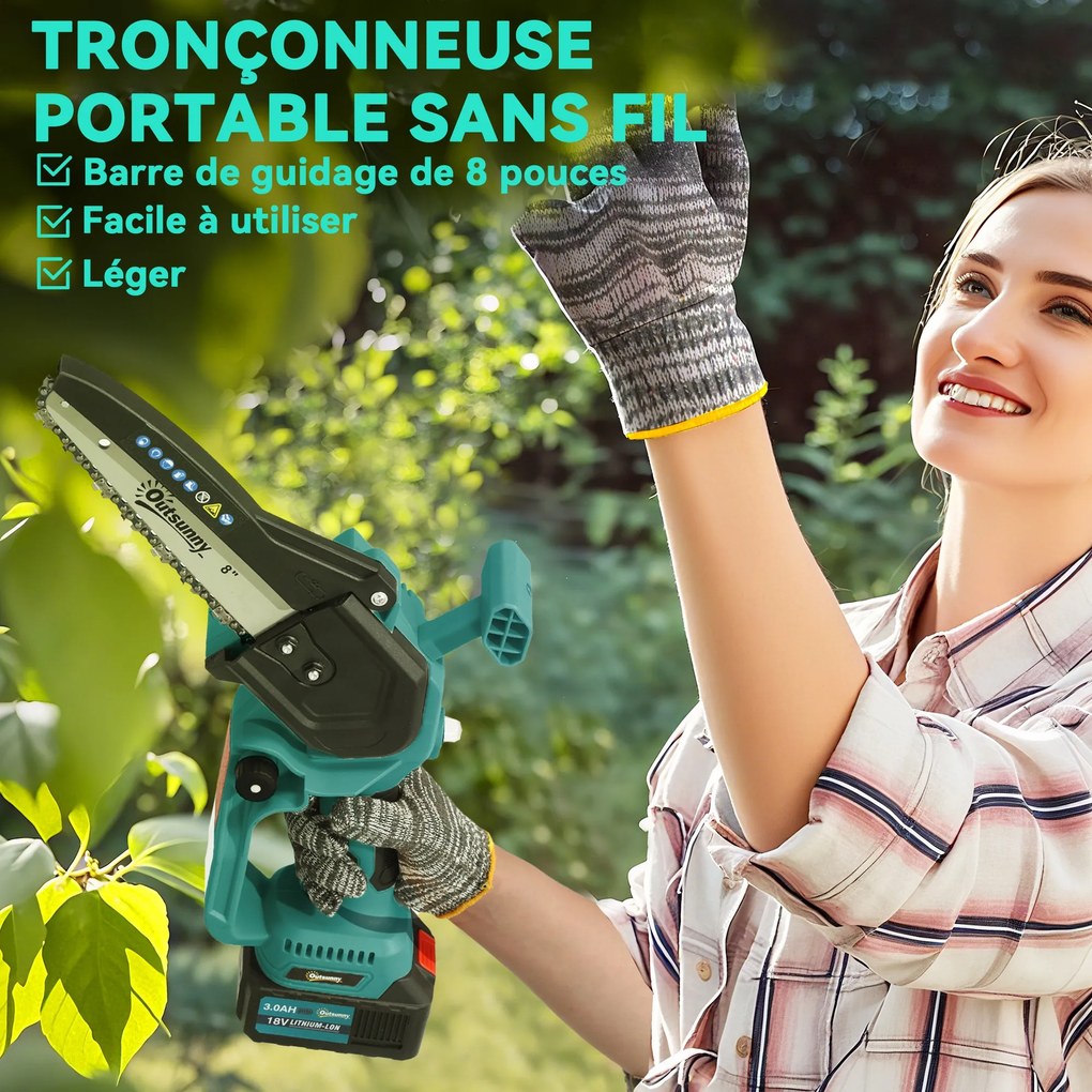 Outsunny Mini troncăouă uzdingțăță 8 polec 6000mAh 580W elăguęu un fil pour branches și jardin perche telescopique bleu | Aosom Romania