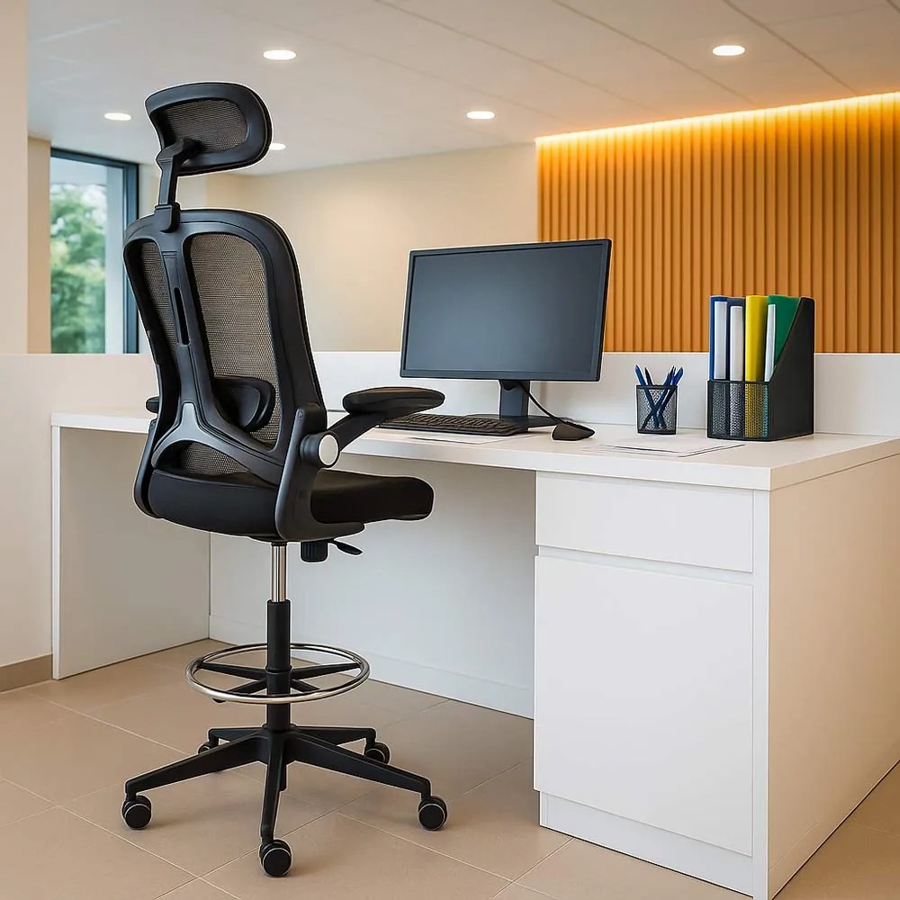 Scaun operativ ergonomic negru din mesh cu suport picioare reglabil și tetieră ajustabilă OFF 650