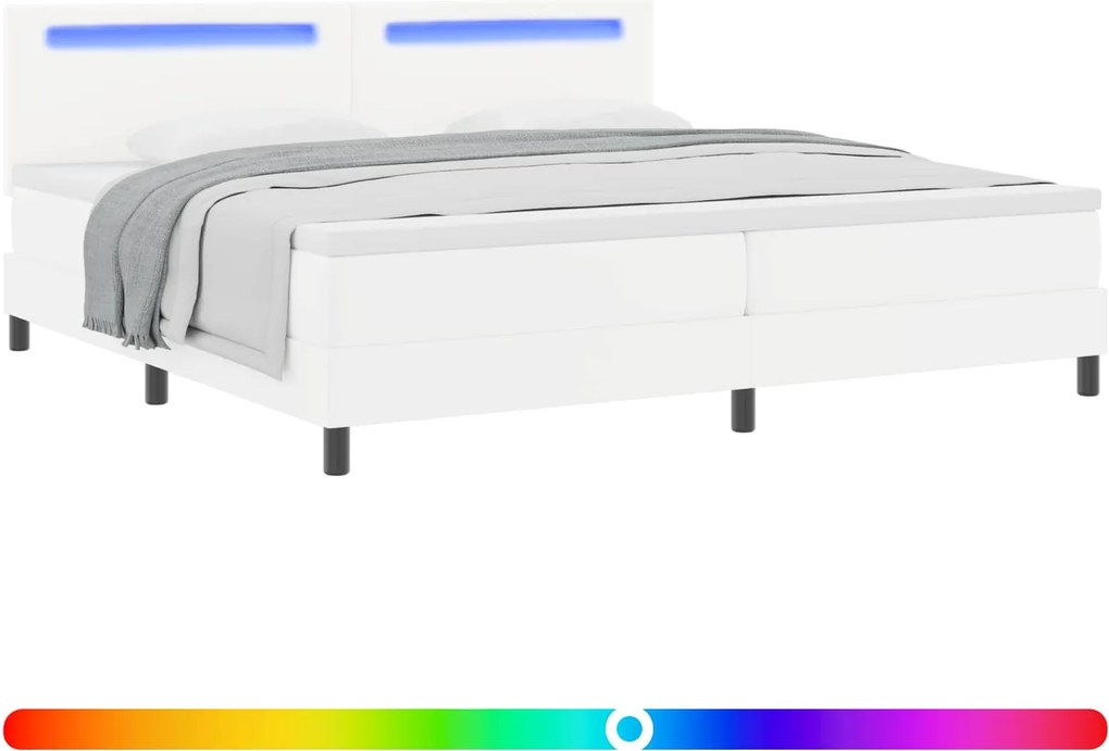 vidaXL Pat cu arcuri cu saltea Alb 200 x 200 cm Piele artificială