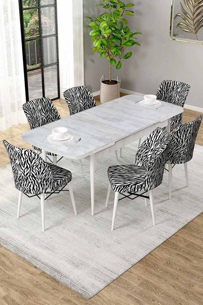 Set masa extensibila cu 6 scaune tapitate Homs ,masa m bej,zebra 250-30600,170 x 80 cm