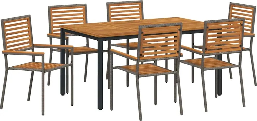 vidaXL Set de masă pentru grădină 7 pcs Gri și Brown poliratan