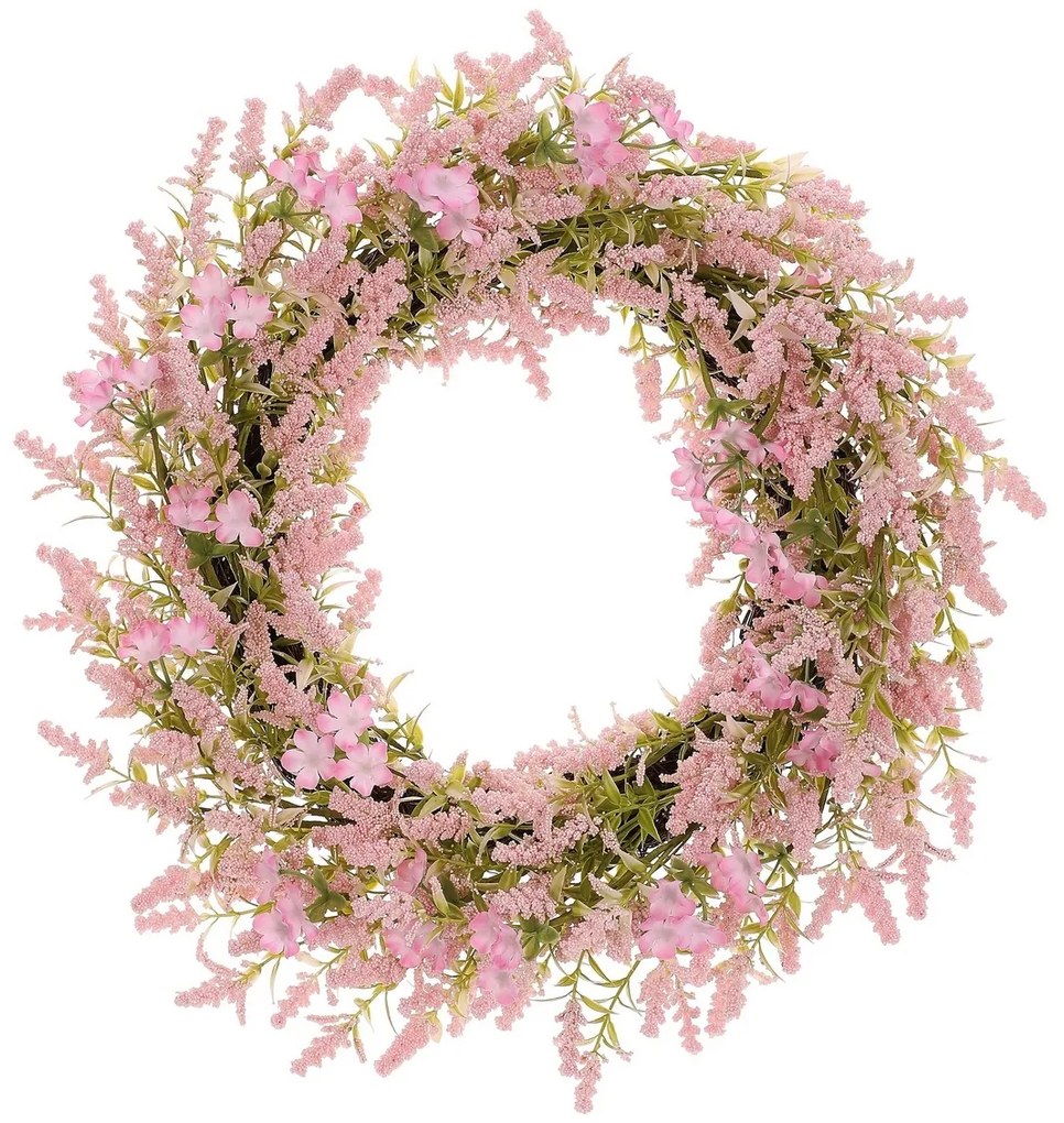 Ghirlanda din flori artificiale mici, diametru 50cm, roz, 50 x 50 x 10 cm
