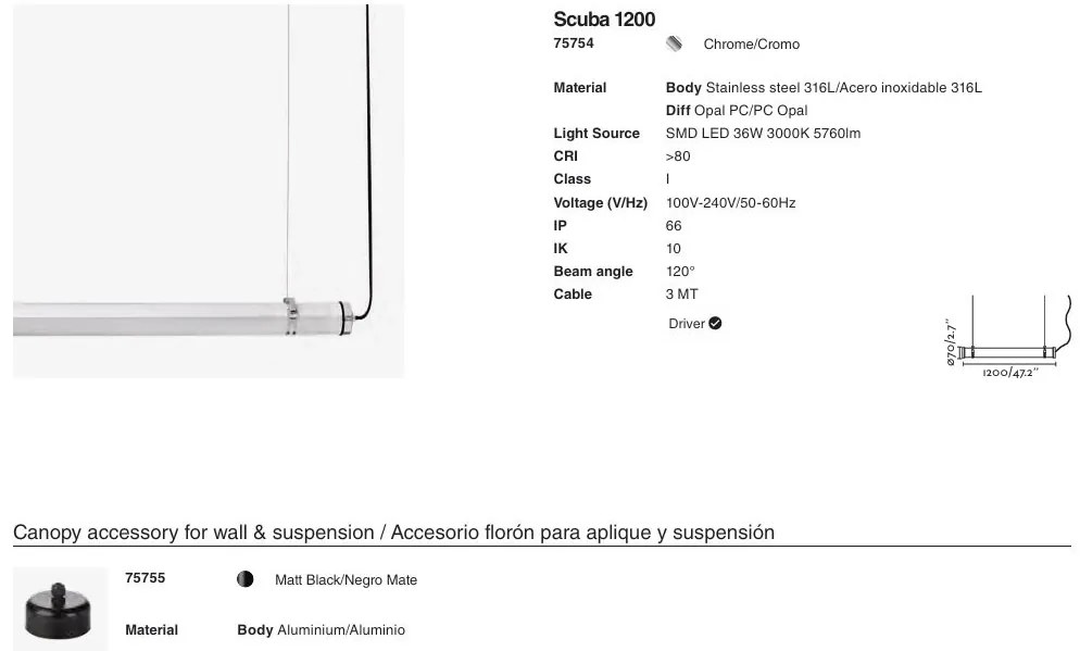 Lampa LED tavan de iluminat exterior SCUBA 36W