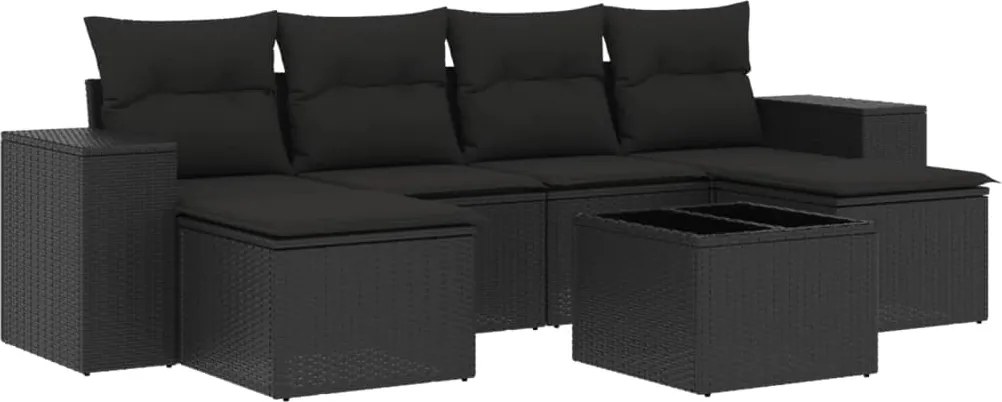 vidaXL Set canapele de grădină cu perne, 7 piese, negru, poliratan