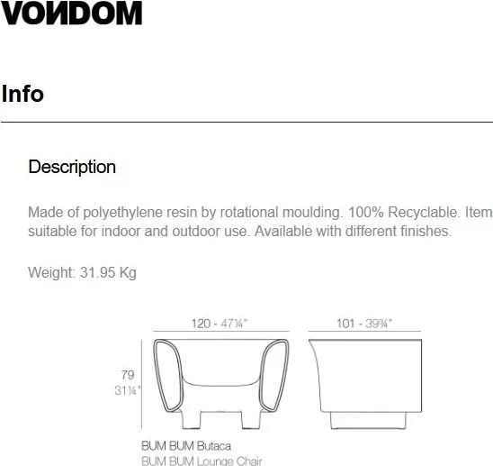 Fotoliu lounge design modern, exterior, interior, BUM-BUM LOUNGE CHAIR 65008 Vondom