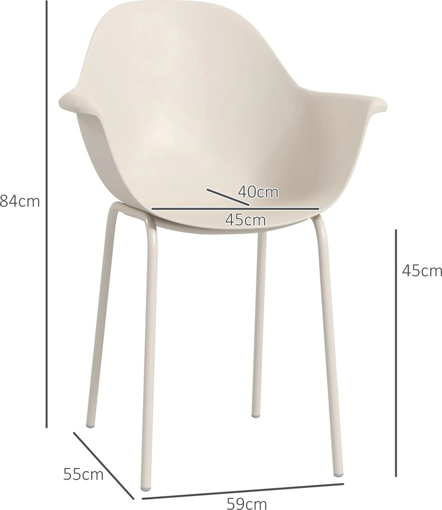 Outsunny Set de 4 Scaune de Grădină Gri, Stivuibile, cu Spătar Înalt și Cotieră, Cadru din Metal, Design Elegant pentru Exterior | Aosom Romania