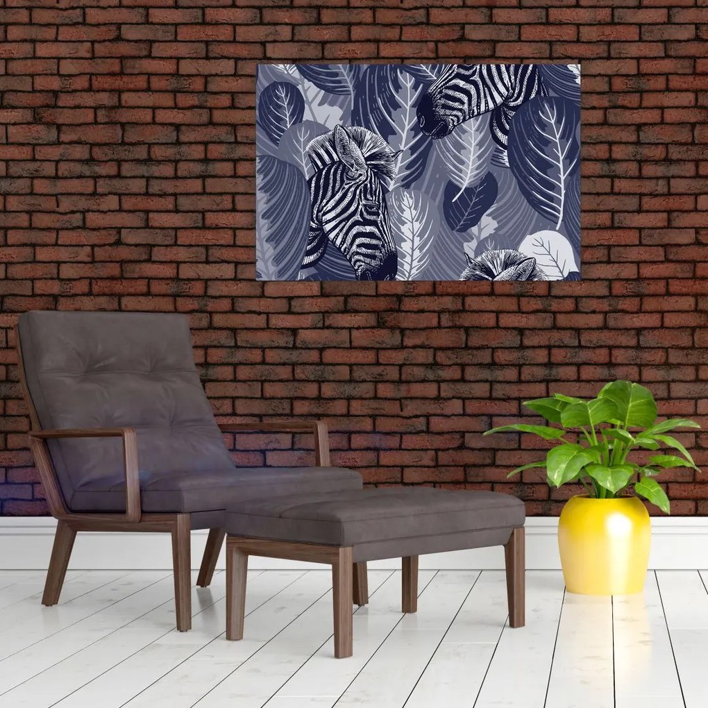 Tablou - Zebre între frunze (90x60 cm)