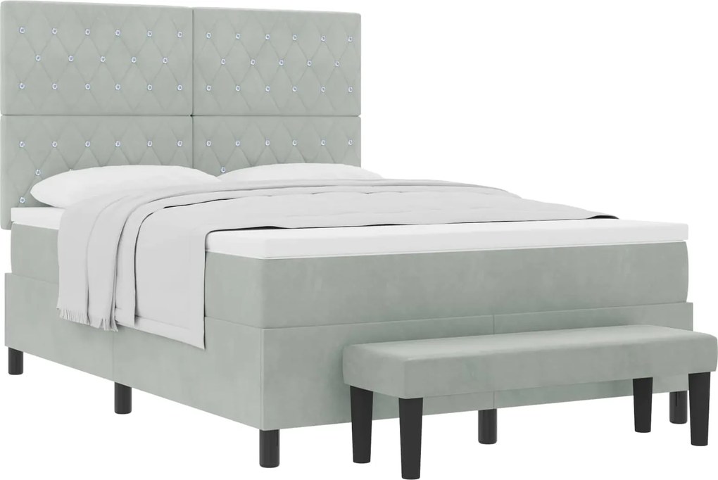 vidaXL Pat cu arcuri cu saltea Gri deschis 140 x 190 cm Catifea