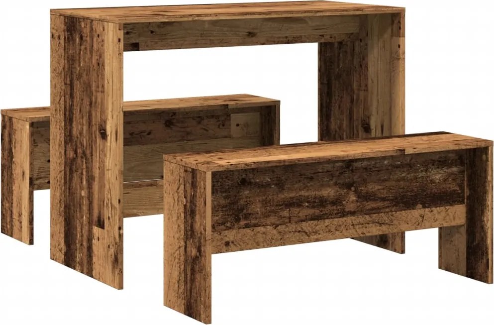 vidaXL Set masă și bănci bucătărie 3 piese lemn vechi lemn prelucrat