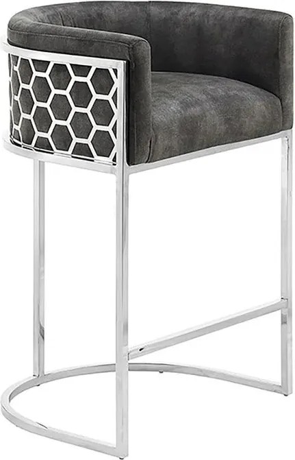 Scaun de bar ELEGANCE catifea gri, otel inoxidabil argintiu