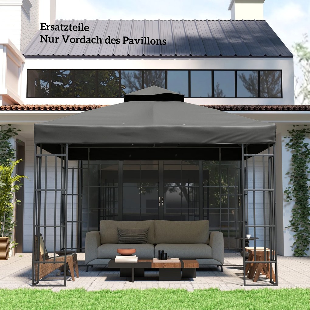 Outsunny Husă de schimb pentru pavilion 3 x 3 m, prelată de schimb pentru pavilion cu orificii de scurgere a apei, UPF30+, protecție solară, gri închis | Aosom Romania