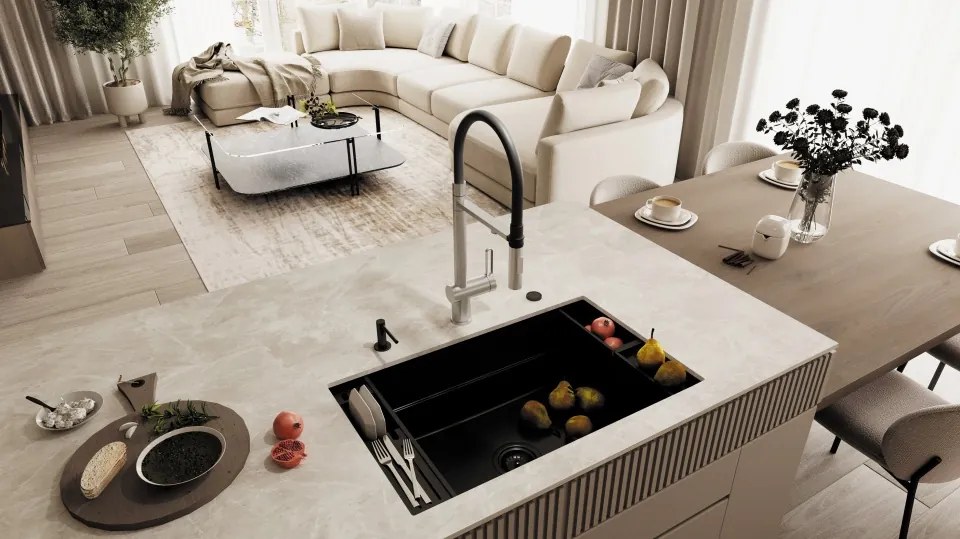 🚰 Baterie bucătărie MAGNETIC, cu racord filtru de apă & pipă flexibilă finisaj: Otel slefuit – Cod BRM_F75M