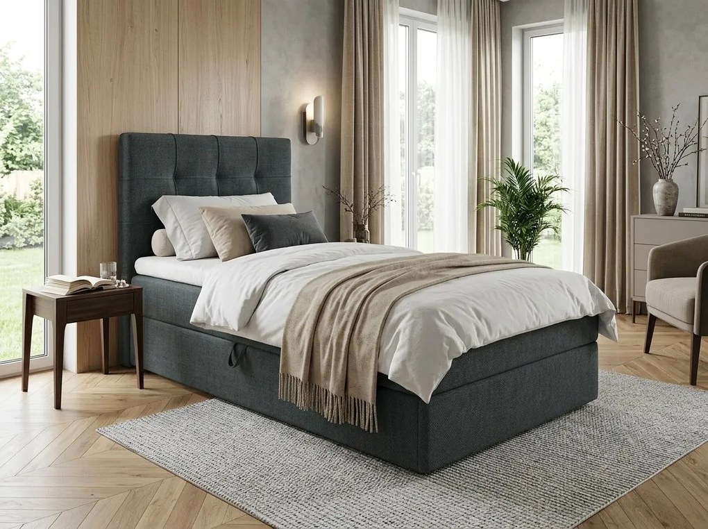 Pat tapițat boxspring DIRELIS VIBE 90x200 cm gri inchis Saltea: Saltea cu arcuri Bonell