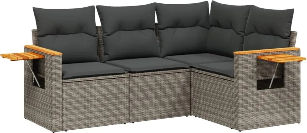 vidaXL Set canapea de grădină cu perne, 4 piese, gri, poliratan